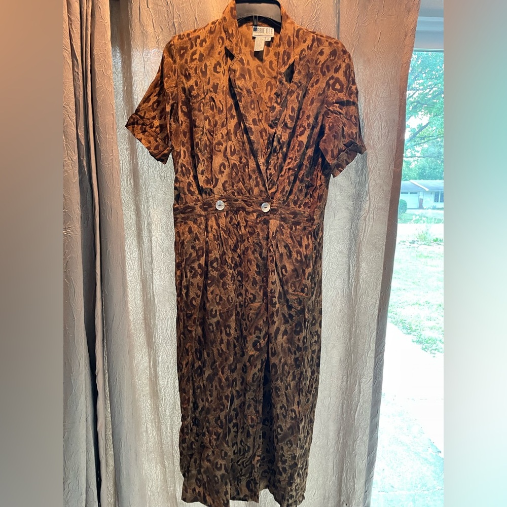 Vintage Robbie Bee Petite Cheetah print silk dress - size 8
